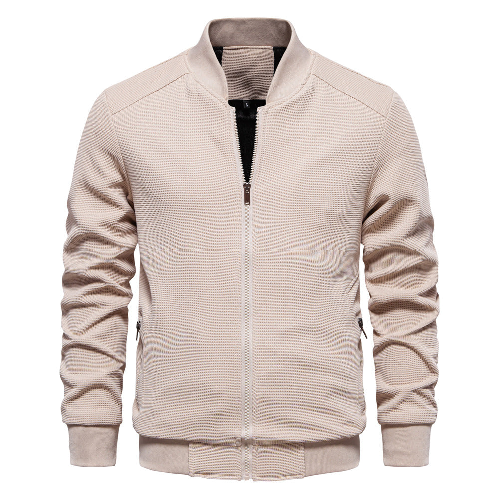 Men zip up bomber jacket with quilted shoulder detail and ribbed collar