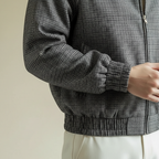 Men cotton blend sport jacket tailored fit with micro-check pattern and full zip