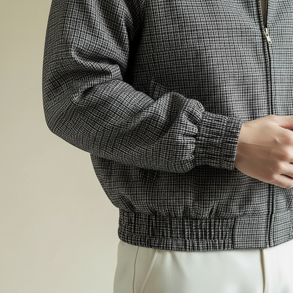 Men cotton blend sport jacket tailored fit with micro-check pattern and full zip
