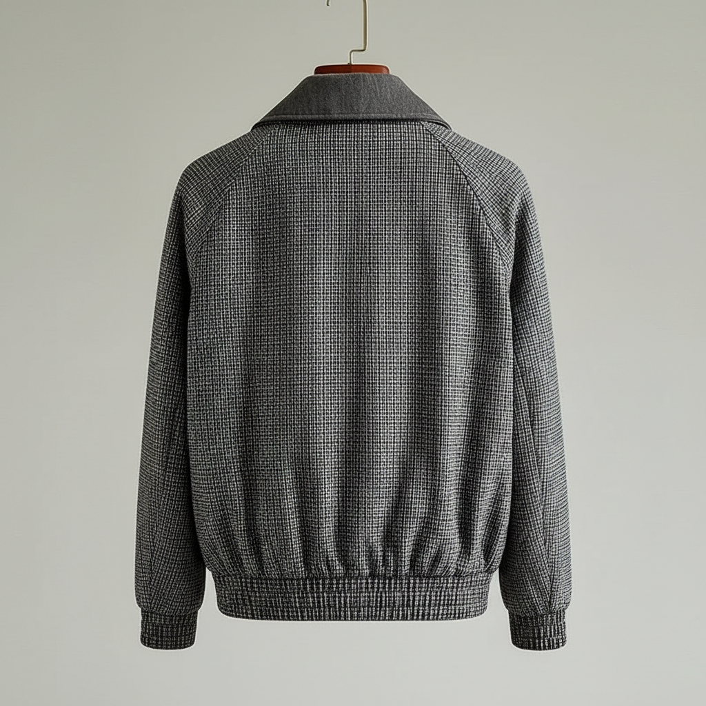 Men cotton blend sport jacket tailored fit with micro-check pattern and full zip