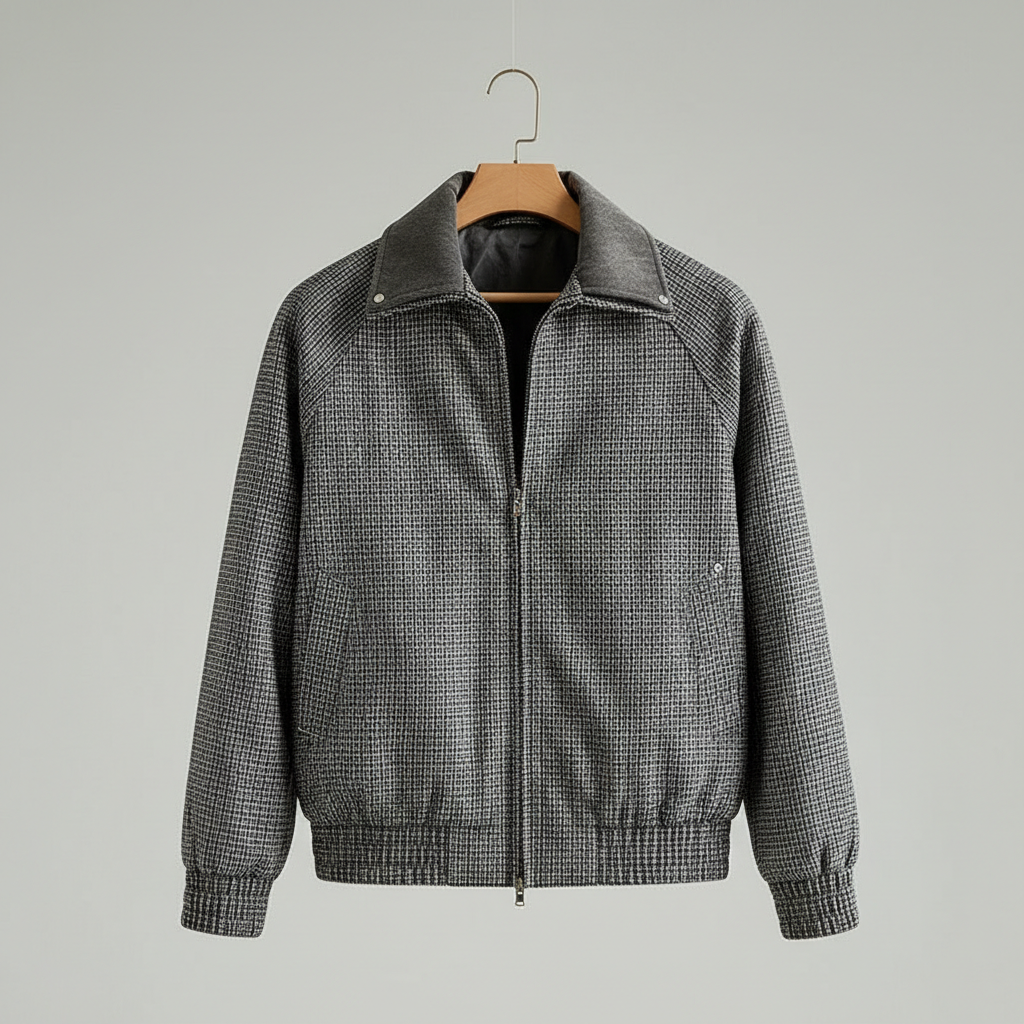 Men cotton blend sport jacket tailored fit with micro-check pattern and full zip