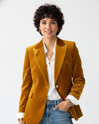 Women's velvet blazer structured button-front, elegant feminine fit