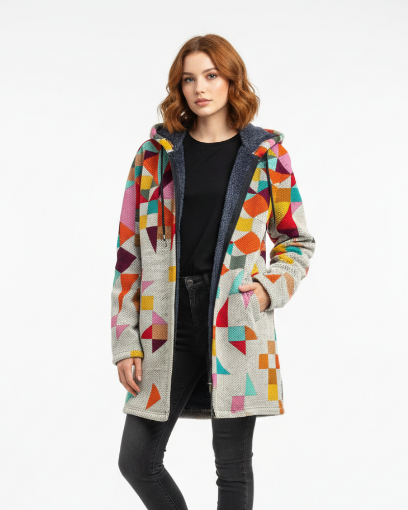 Women knit cardigan open front with artistic print relaxed fit