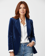 Women's velvet blazer structured button-front, elegant feminine fit