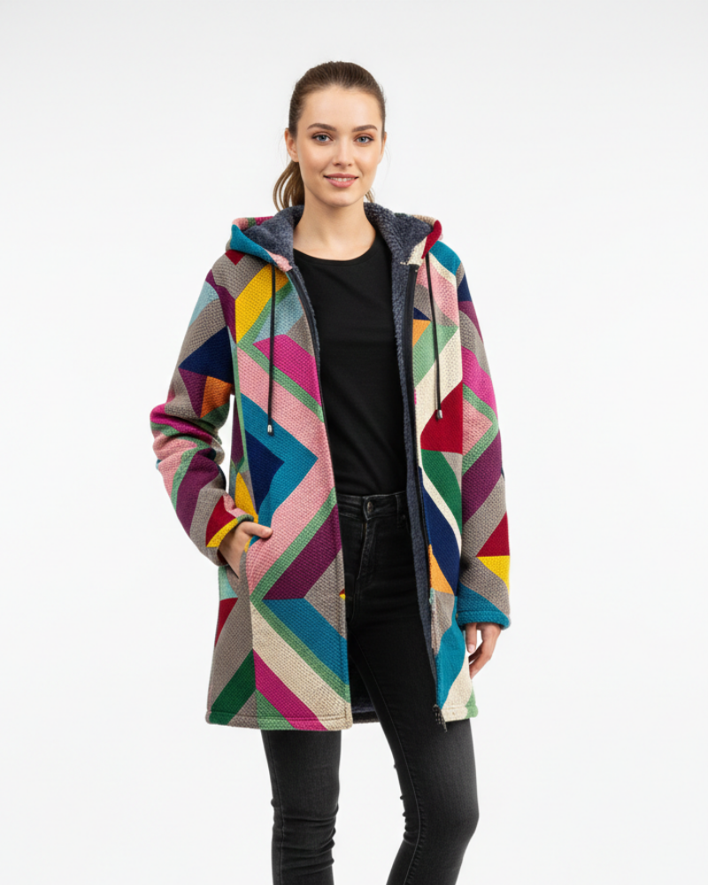Women knit cardigan open front with artistic print relaxed fit