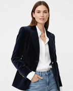 Women's velvet blazer structured button-front, elegant feminine fit
