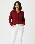 Women cotton stretch fitted cardigan with shirt collar long sleeves