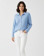 Women cotton stretch fitted cardigan with shirt collar long sleeves