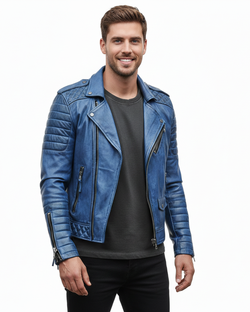 Men's moto jacket zip-up casual urban style comfortable fit