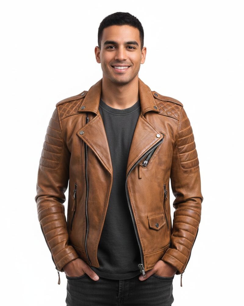 Men's moto jacket zip-up casual urban style comfortable fit