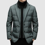 Men sherpa lined quilted blazer jacket with lapel collar and button closure
