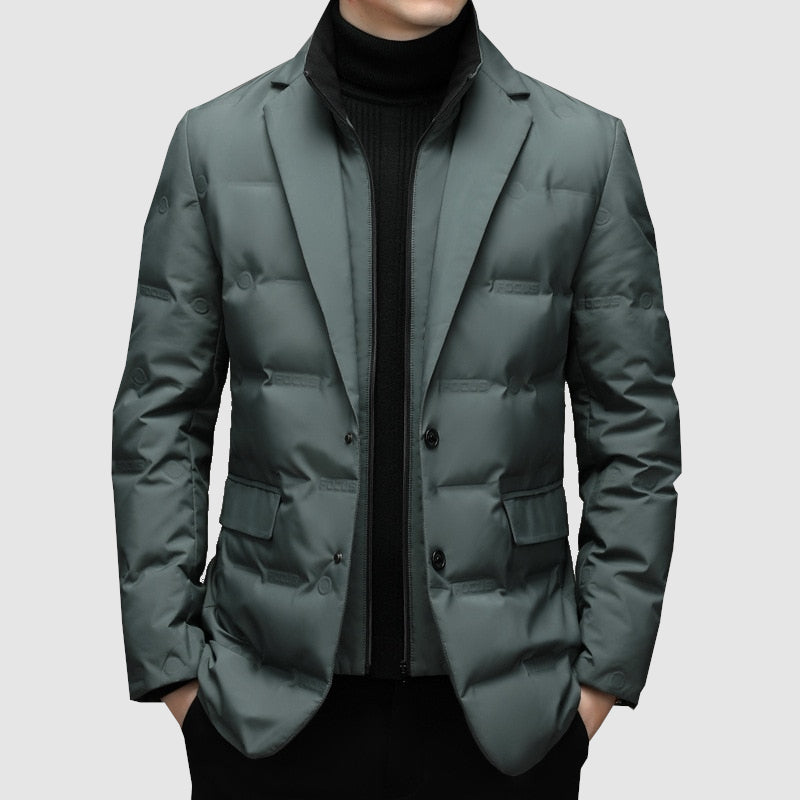 Men sherpa lined quilted blazer jacket with lapel collar and button closure