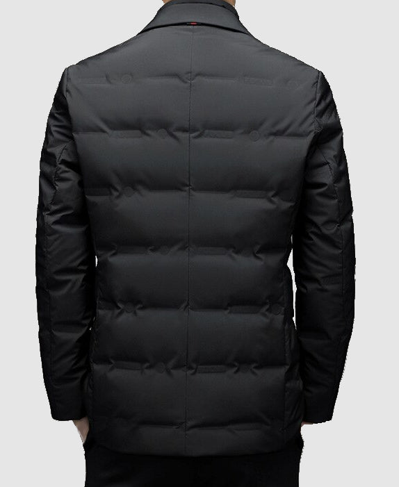 Men sherpa lined quilted blazer jacket with lapel collar and button closure