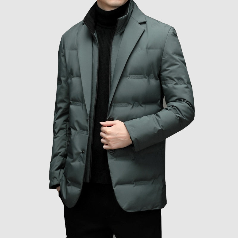 Men sherpa lined quilted blazer jacket with lapel collar and button closure