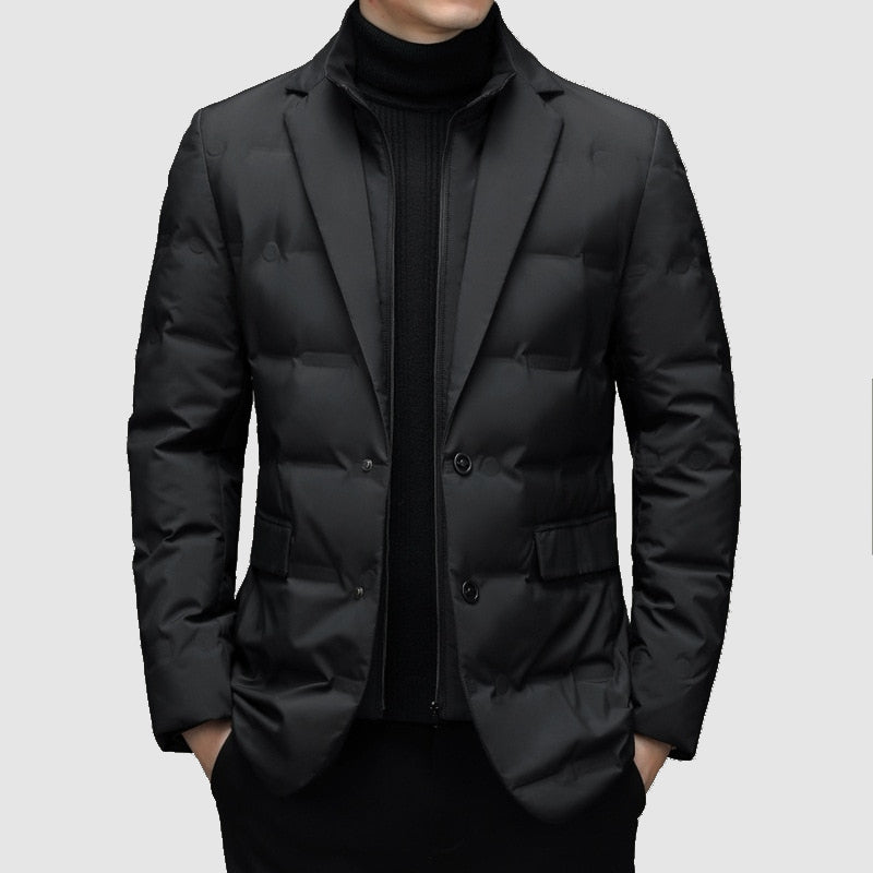 Men sherpa lined quilted blazer jacket with lapel collar and button closure