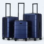 Hard shell luggage set 3-piece with 4-wheel spinner and combination lock, black and blue