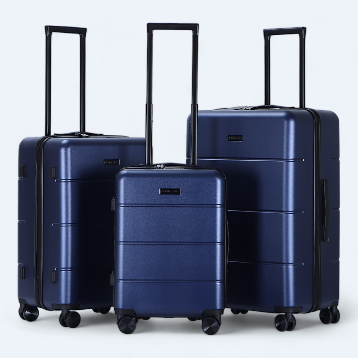 Hard shell luggage set 3-piece with 4-wheel spinner and combination lock, black and blue