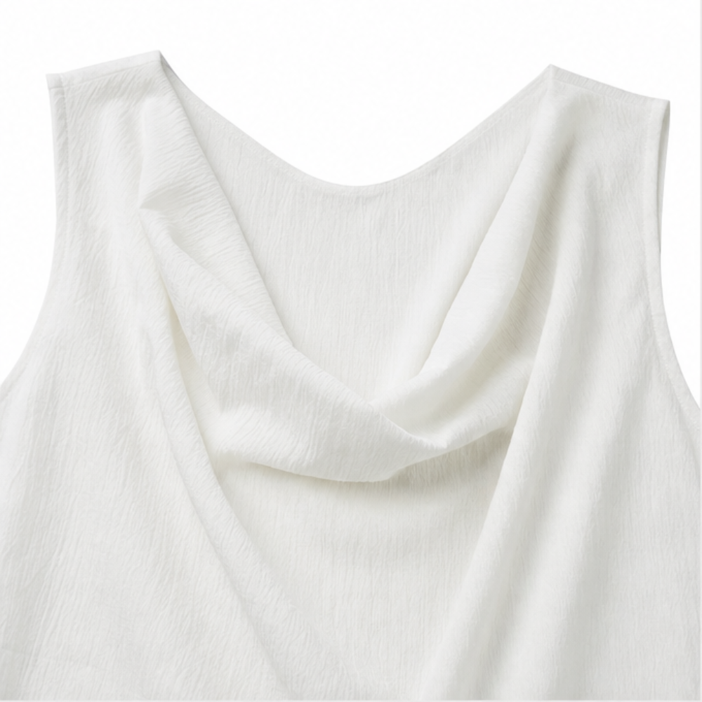 Mini Dress Women Cowl Neck Sleeveless Shift Side Pockets