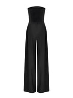 Women's strapless wide-leg jumpsuit in navy, black and beige — elegant summer style