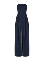 Women's strapless wide-leg jumpsuit in navy, black and beige — elegant summer style