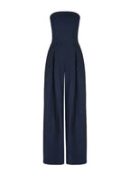 Women's strapless wide-leg jumpsuit in navy, black and beige — elegant summer style