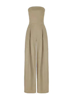 Women's strapless wide-leg jumpsuit in navy, black and beige — elegant summer style