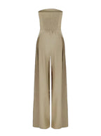Women's strapless wide-leg jumpsuit in navy, black and beige — elegant summer style