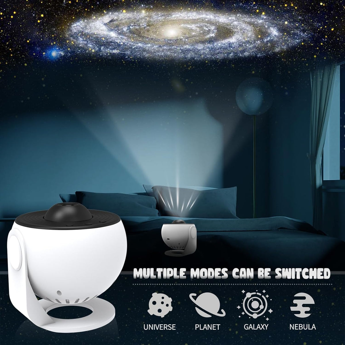 Star projector 360° rotating galaxy night light with 12 projection effects and timer
