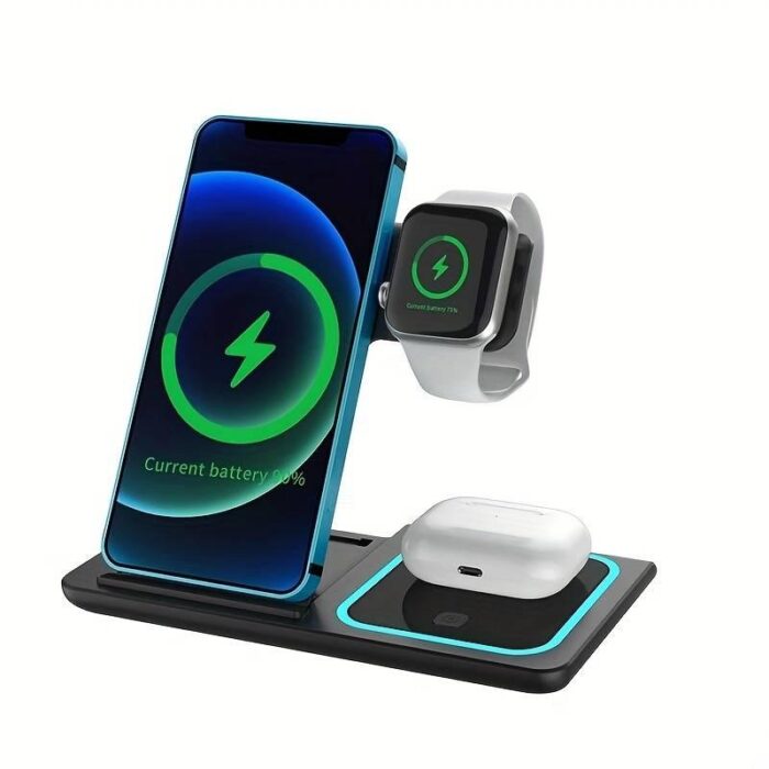 3-in-1 wireless charging station for iPhone Apple Watch and AirPods, foldable magnetic design