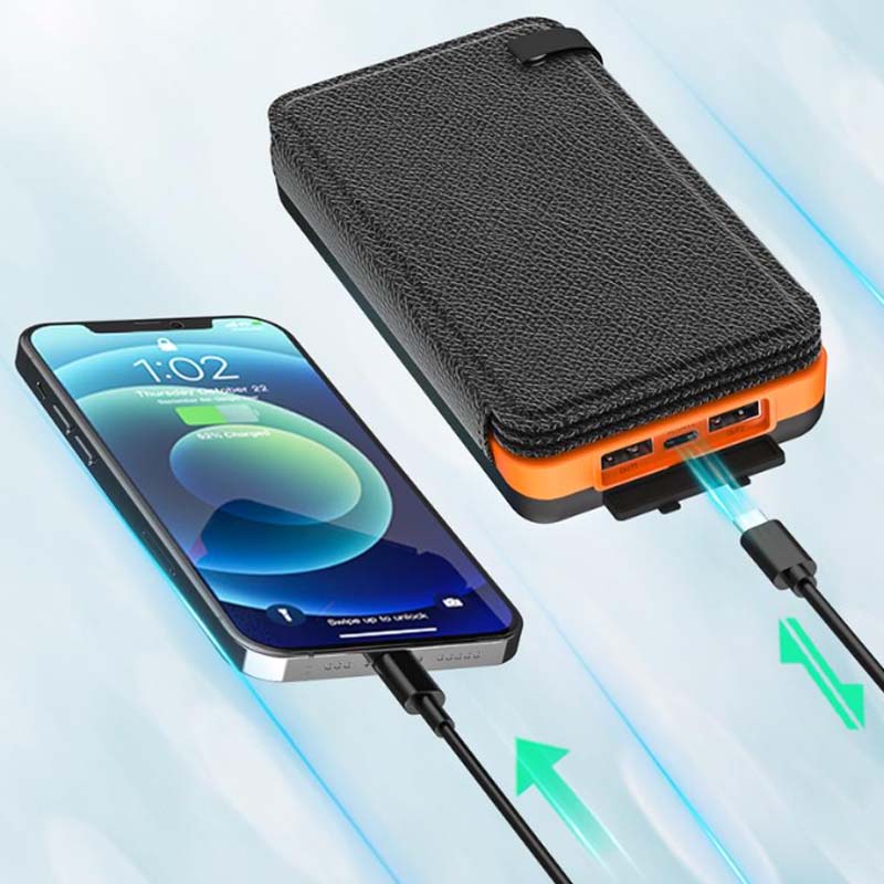 Solar power bank 25000mAh with 4 solar panels and 3 USB outputs for outdoor use