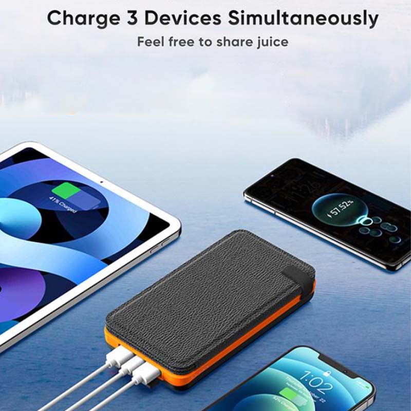 Solar power bank 25000mAh with 4 solar panels and 3 USB outputs for outdoor use