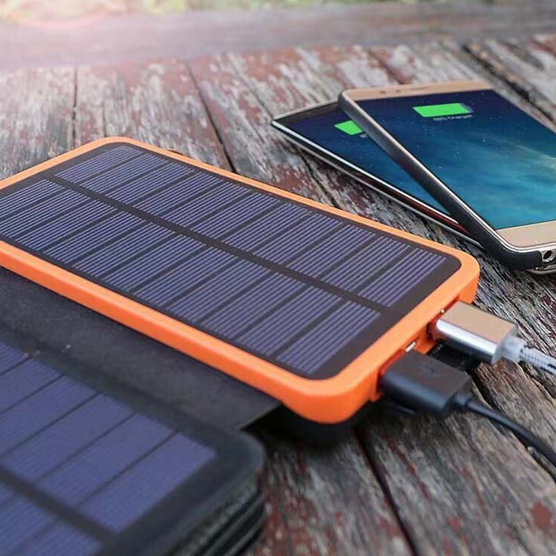 Solar power bank 25000mAh with 4 solar panels and 3 USB outputs for outdoor use