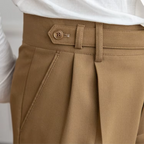 Men pleated high waist chino trousers in classic tailored fit