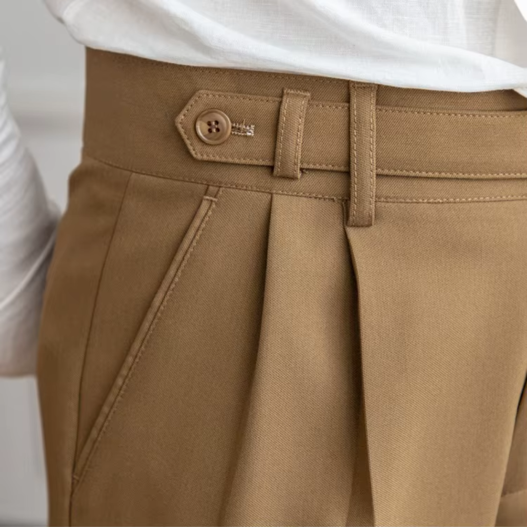 Men pleated high waist chino trousers in classic tailored fit