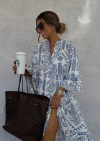 Women's white bohemian floral maxi dress with V-neckline, lightweight summer style