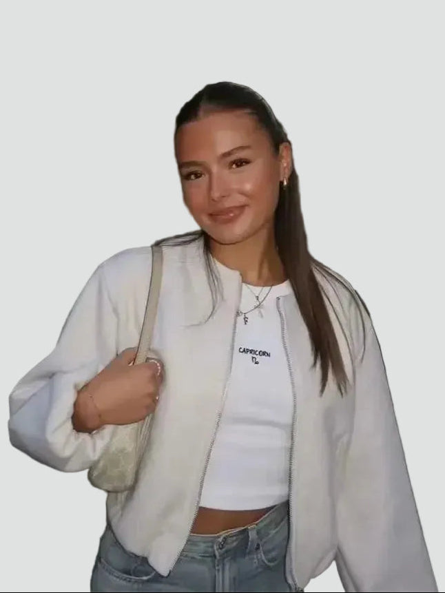 Women short bomber jacket with pockets and full zip closure cropped fit