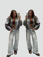 Women short bomber jacket with pockets and full zip closure cropped fit