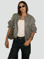 Women short bomber jacket with pockets and full zip closure cropped fit