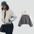 Women short bomber jacket with pockets and full zip closure cropped fit