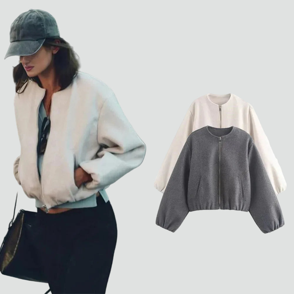Women short bomber jacket with pockets and full zip closure cropped fit