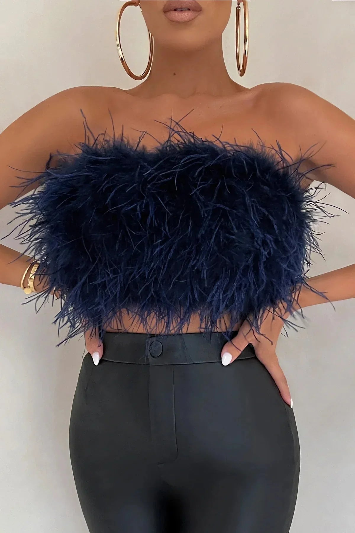 Crop Top Women Feather Sleeveless Tube Top | Xanthe