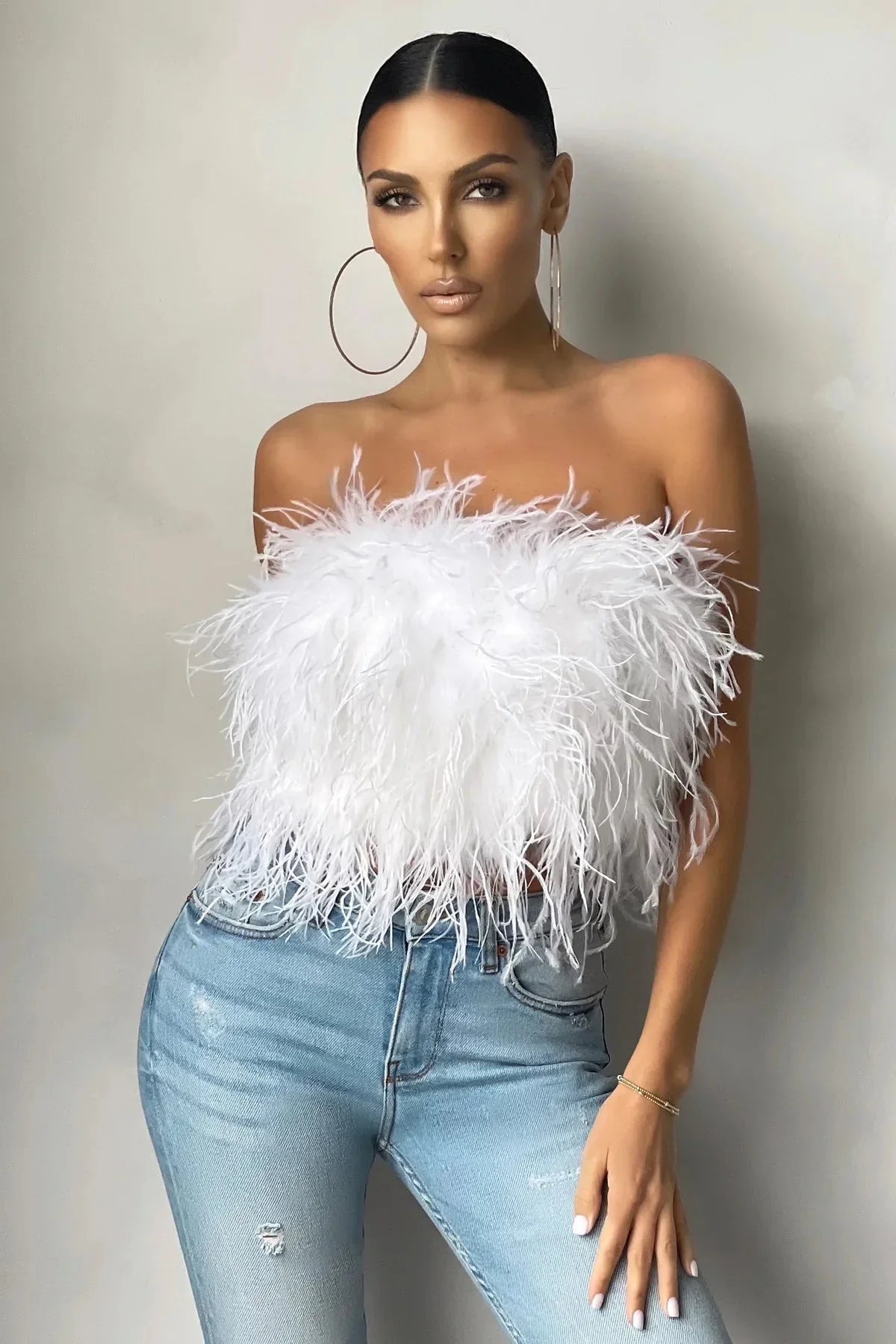 Crop Top Women Feather Sleeveless Tube Top | Xanthe
