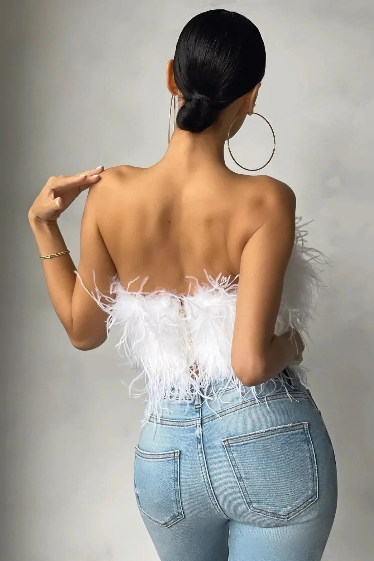 Crop Top Women Feather Sleeveless Tube Top | Xanthe