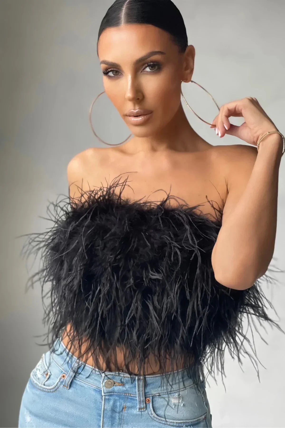 Crop Top Women Feather Sleeveless Tube Top | Xanthe