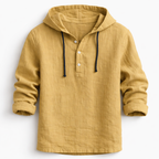 Men's linen shirt relaxed fit with adjustable drawstring hood, lightweight breathable