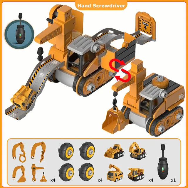 Construction vehicle toy set for kids with electric and manual screwdriver, ages 3 and up