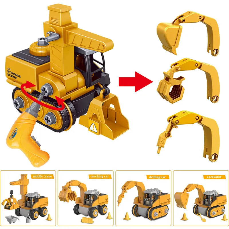 Construction vehicle toy set for kids with electric and manual screwdriver, ages 3 and up