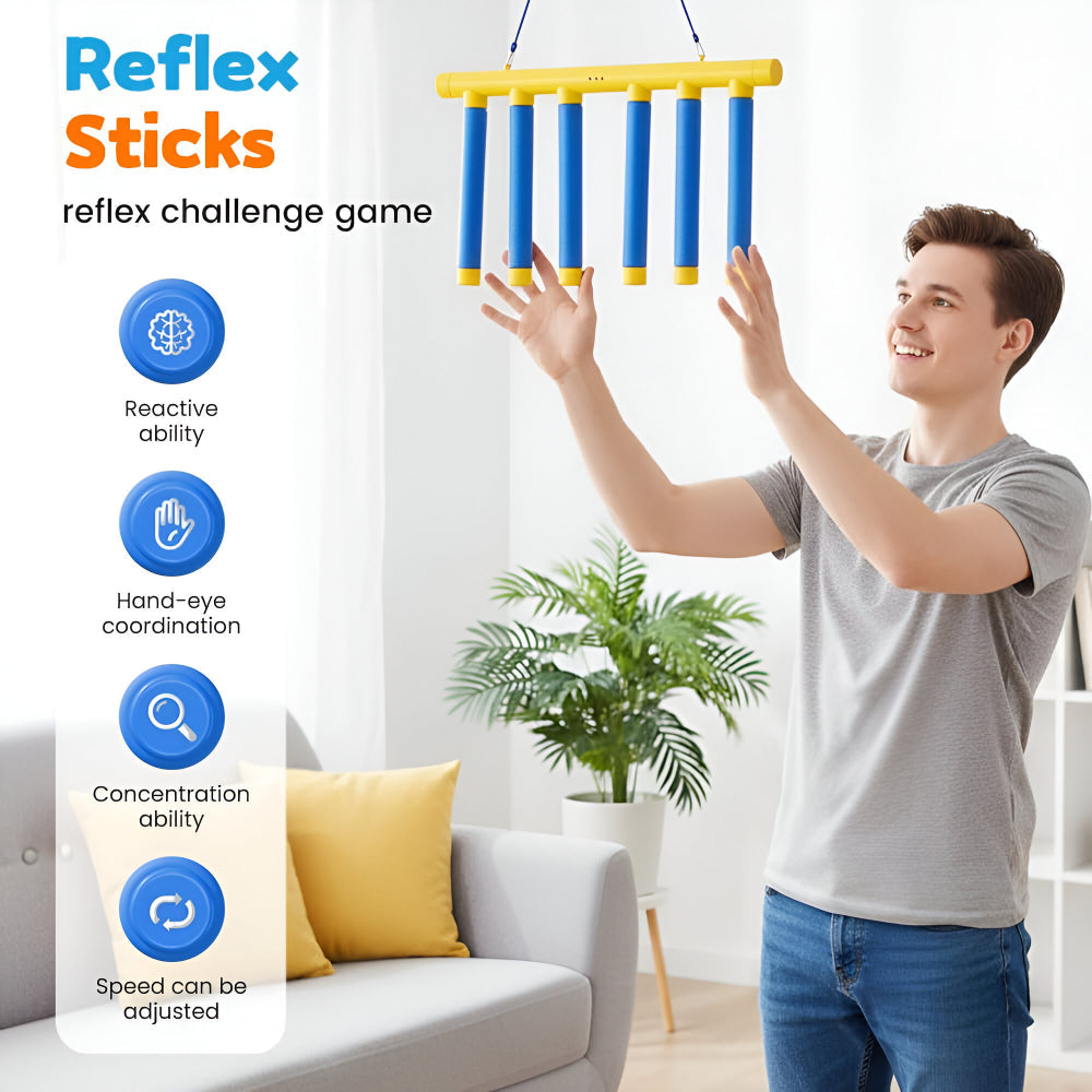 Kids reflex game reaction trainer falling stick drop challenge, adjustable speed