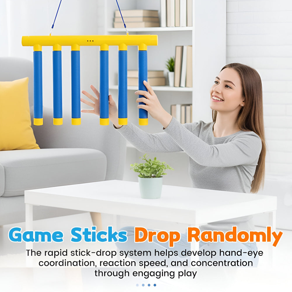 Kids reflex game reaction trainer falling stick drop challenge, adjustable speed