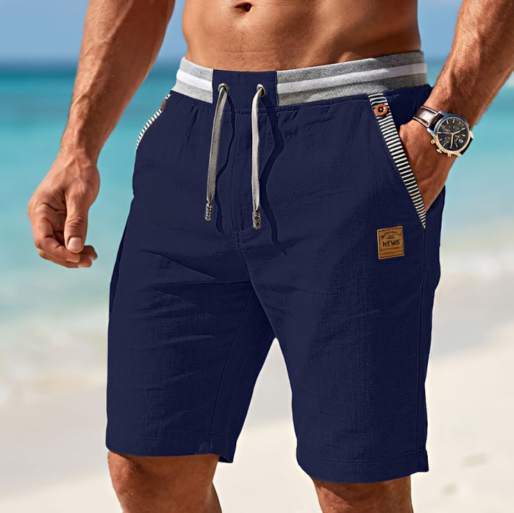 Men linen look shorts relaxed fit with elastic drawstring waist and side pockets